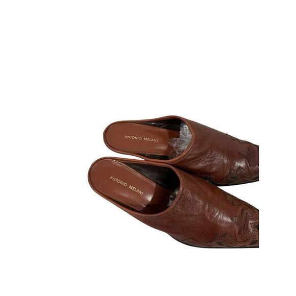 Antonio Melani Brown Tooled Carved Western Pointed Toe Mule Kitten Heel Women 9M - Picture 4 of 14